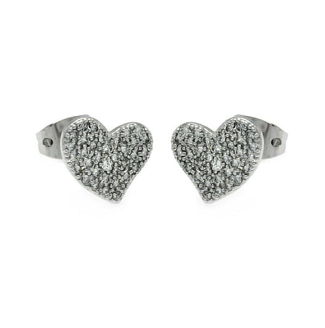 .925 Sterling Silver Rhodioum Plated Heart Cz Inlay Stud Earring