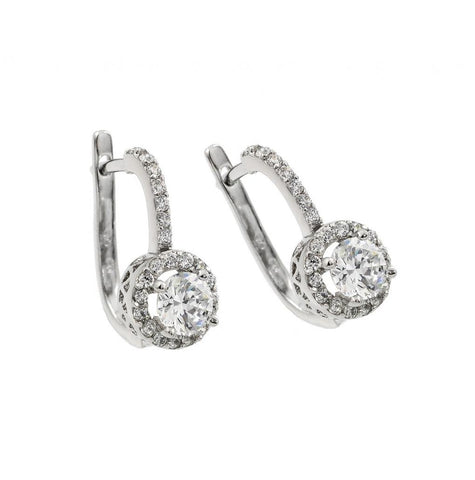 .925 Sterling Silver Rhodioum Plated Round Center Cz Leverback Earring