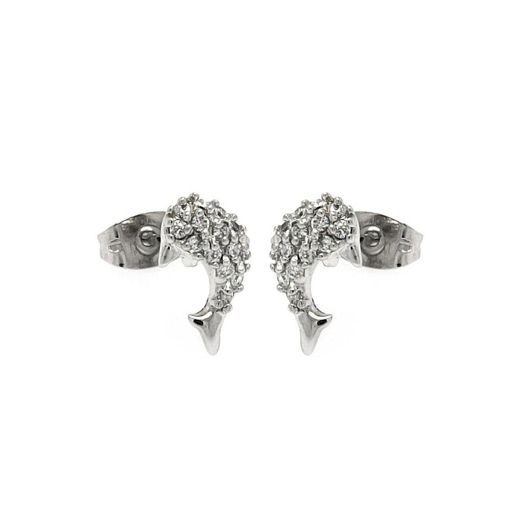 .925 Sterling Silver Rhodioum Plated Fish Cz Stud Earring