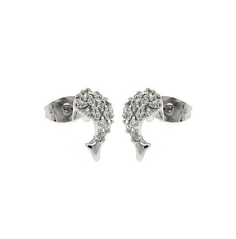 .925 Sterling Silver Rhodioum Plated Fish Cz Stud Earring