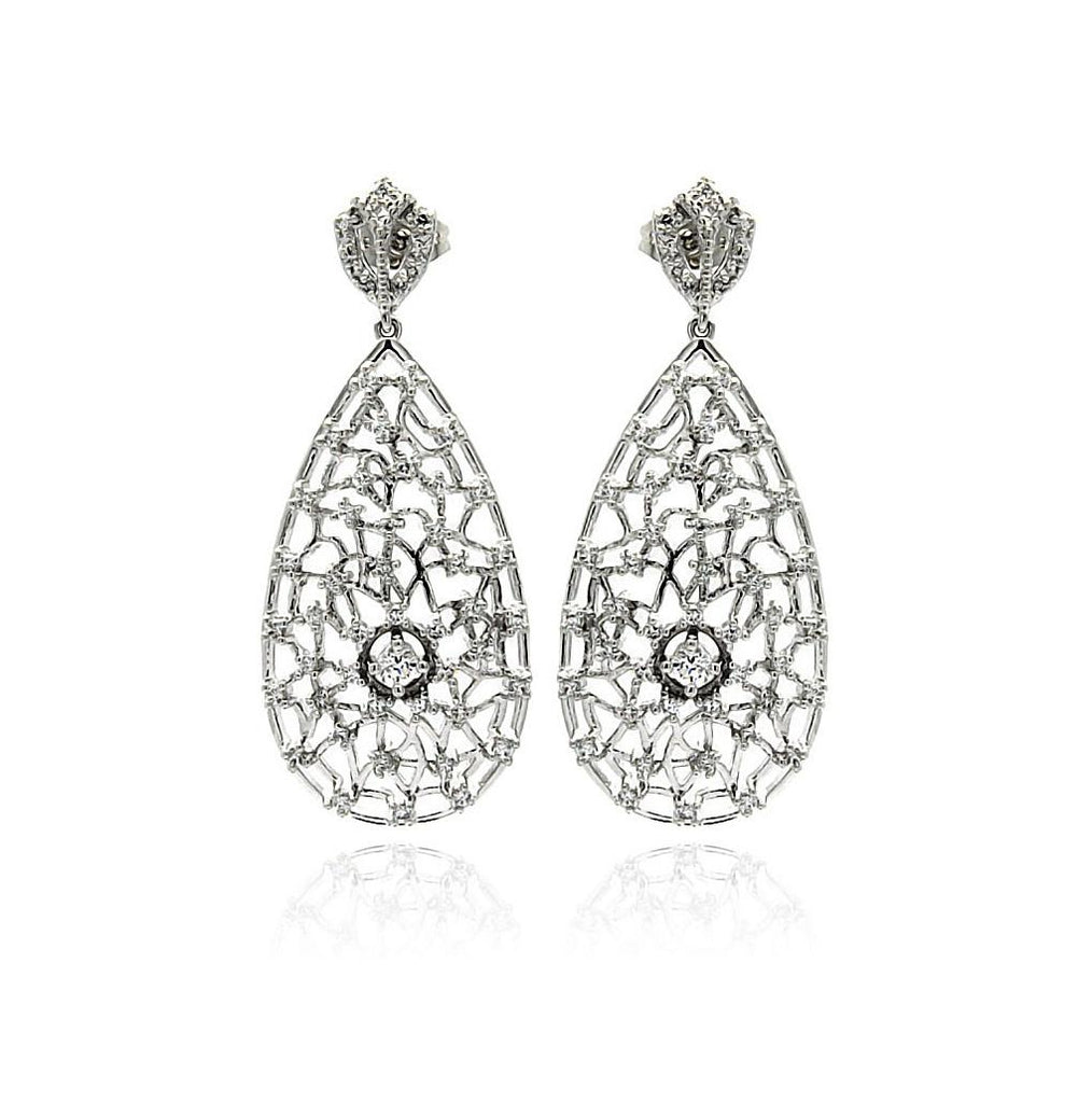 .925 Sterling Silver Rhodium Plated Teardrop Cz Dangling Stud Earring