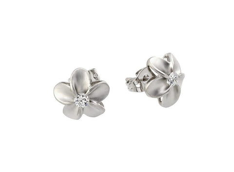 .925 Sterling Silver Rhodium Plated Flower Round Cz Stud Earring