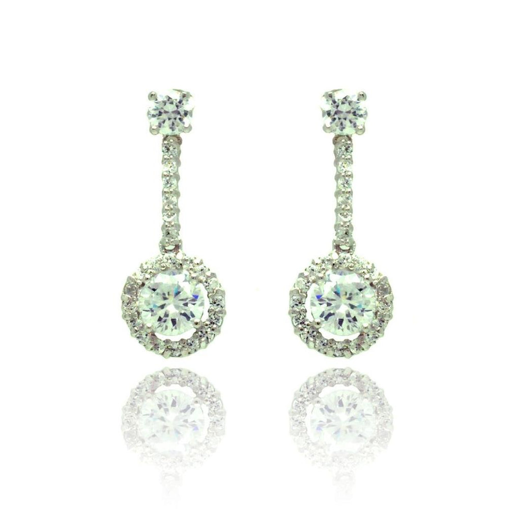 .925 Sterling Silver Rhodium Plated Circle Pave Cz Dangling Stud Earring