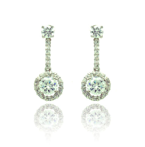 .925 Sterling Silver Rhodium Plated Circle Pave Cz Dangling Stud Earring