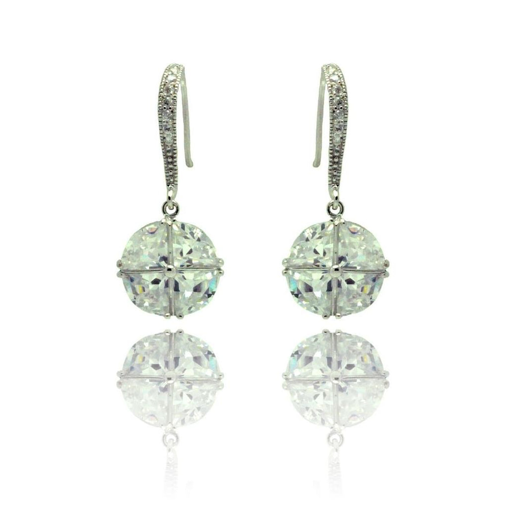 .925 Sterling Silver Rhodium Plated Crystal Cricle Cz Dangling Hook Earring