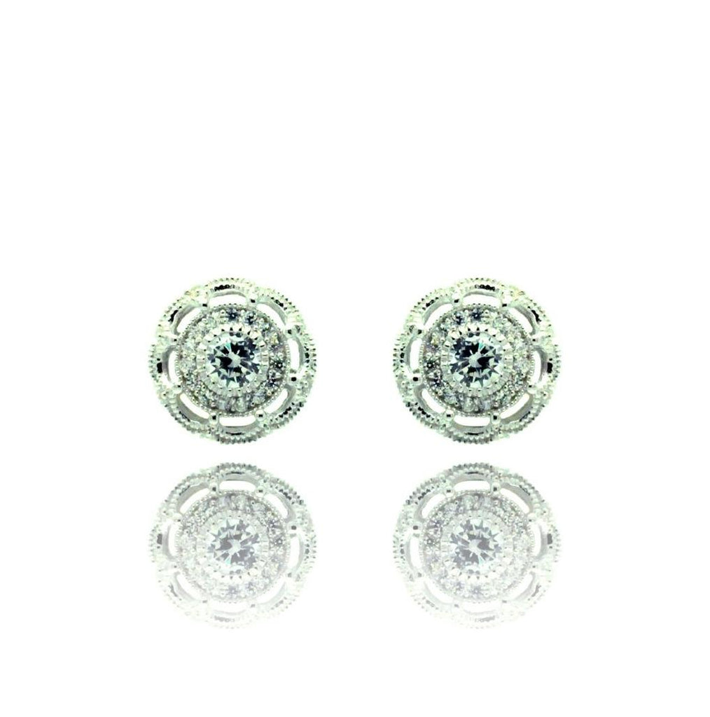 .925 Sterling Silver Rhodioum Plated Round Cz Stud Earring