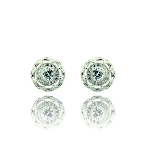 .925 Sterling Silver Rhodioum Plated Round Cz Stud Earring