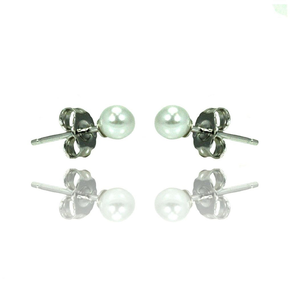 .925 Sterling Silver Rhodioum Plated Pearl Stud Earring