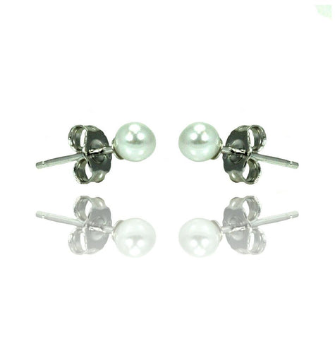 .925 Sterling Silver Rhodioum Plated Pearl Stud Earring