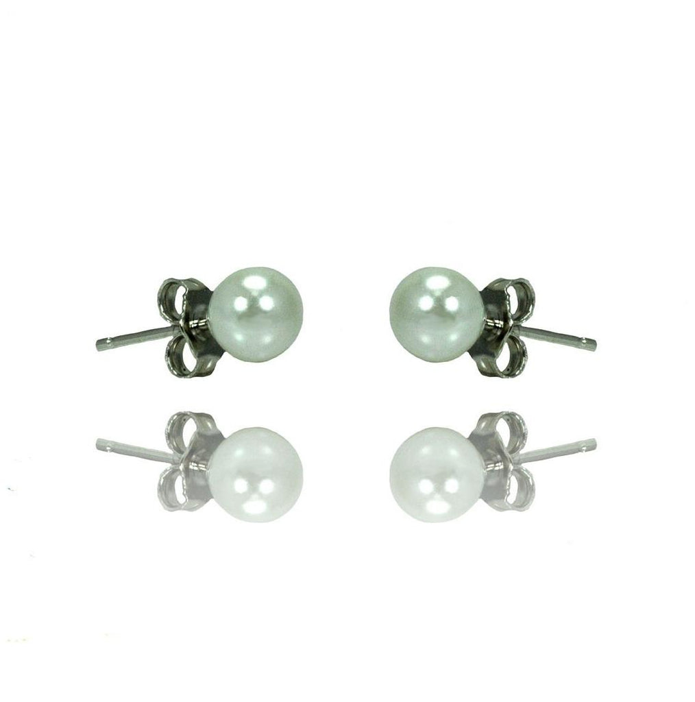 .925 Sterling Silver Rhodioum Plated Pearl Stud Earring