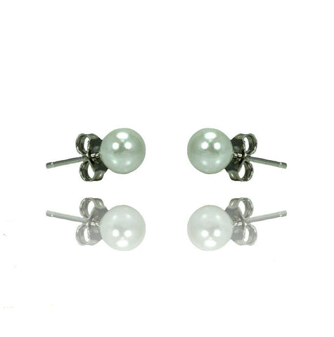 .925 Sterling Silver Rhodioum Plated Pearl Stud Earring