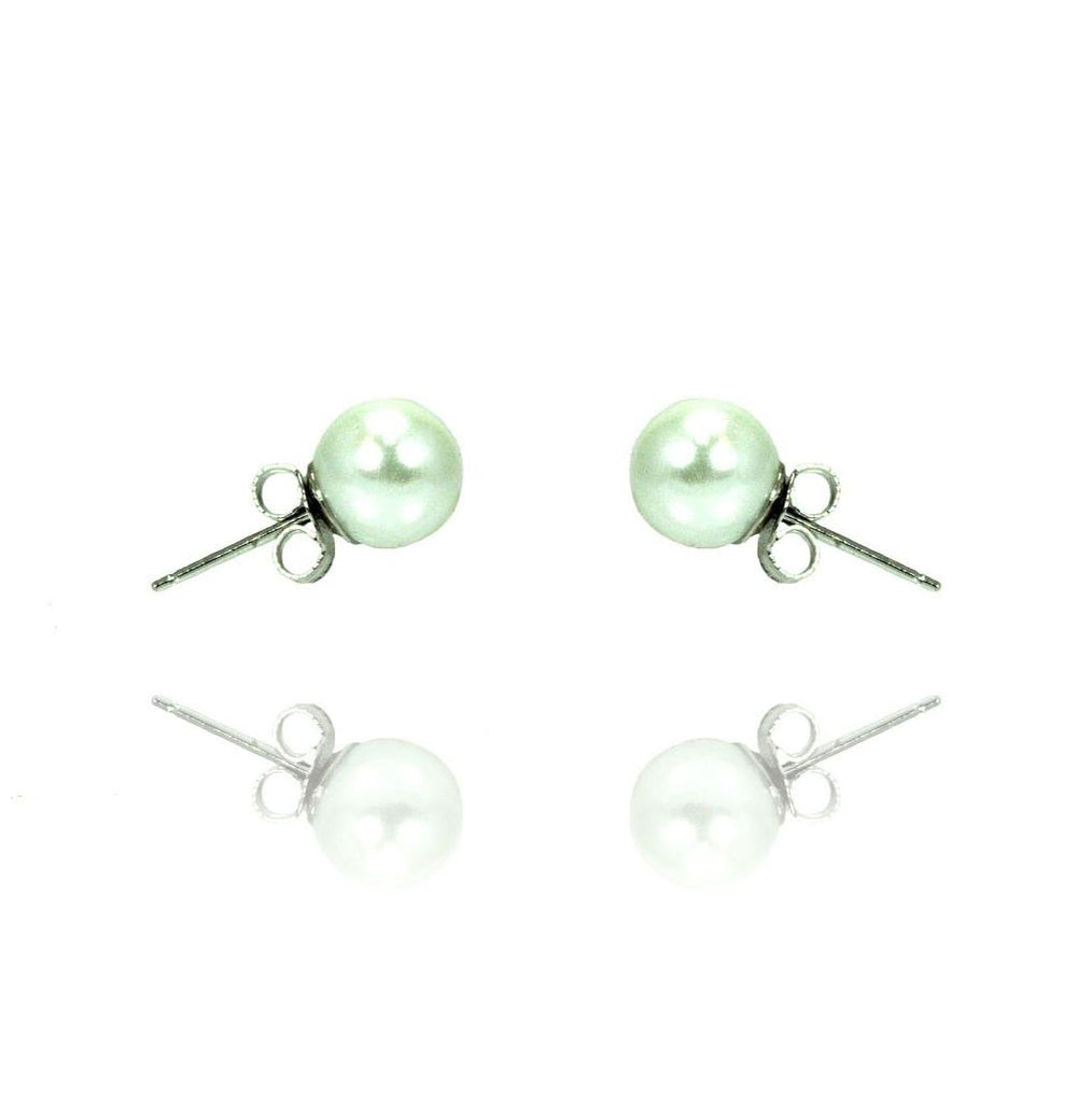 .925 Sterling Silver Rhodioum Plated Pearl Stud Earring