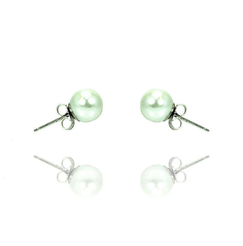 .925 Sterling Silver Rhodioum Plated Pearl Stud Earring