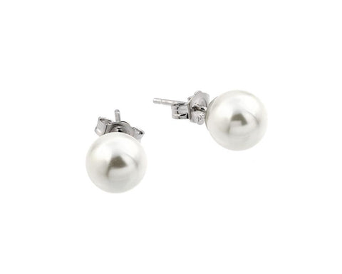 .925 Sterling Silver Rhodioum Plated Pearl Stud Earring