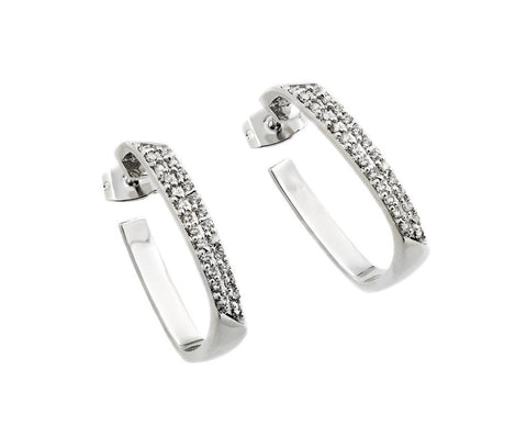 .925 Sterling Silver Rhodium Plated Channel Cz Hoop Earring