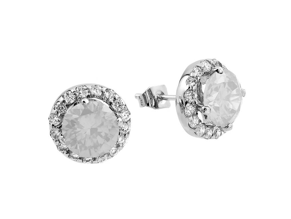 .925 Sterling Silver Rhodium Plated Clear Round Cz Stud Earring