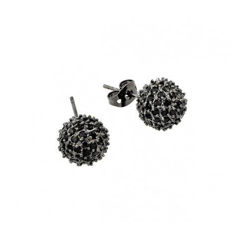 .925 Sterling Silver Rhodium Plated Black Multi Cz Stud Earrings