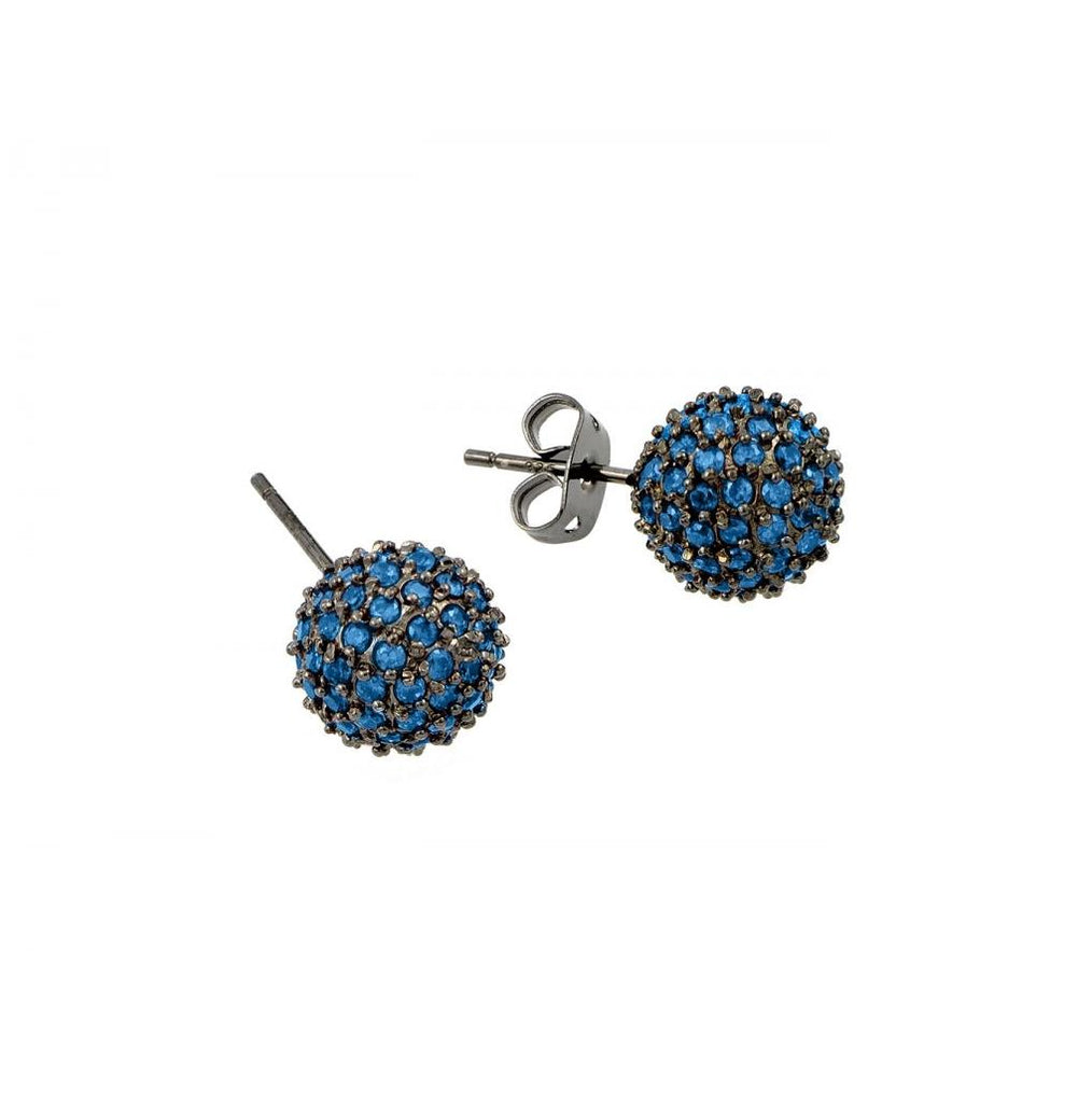 .925 Sterling Silver Rhodium Plated Blue Cz Stud Earring