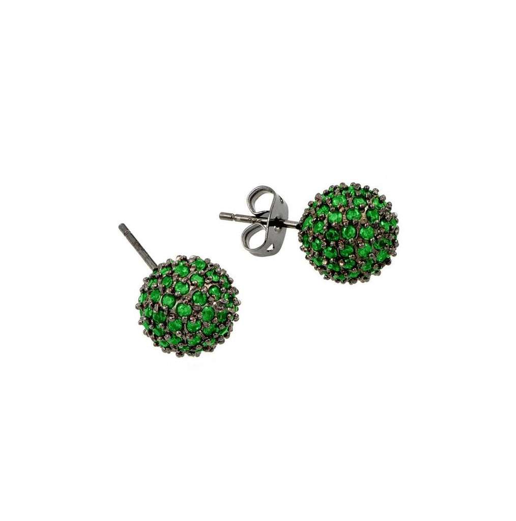 .925 Sterling Silver Rhodium Plated Green Cz Stud Earring