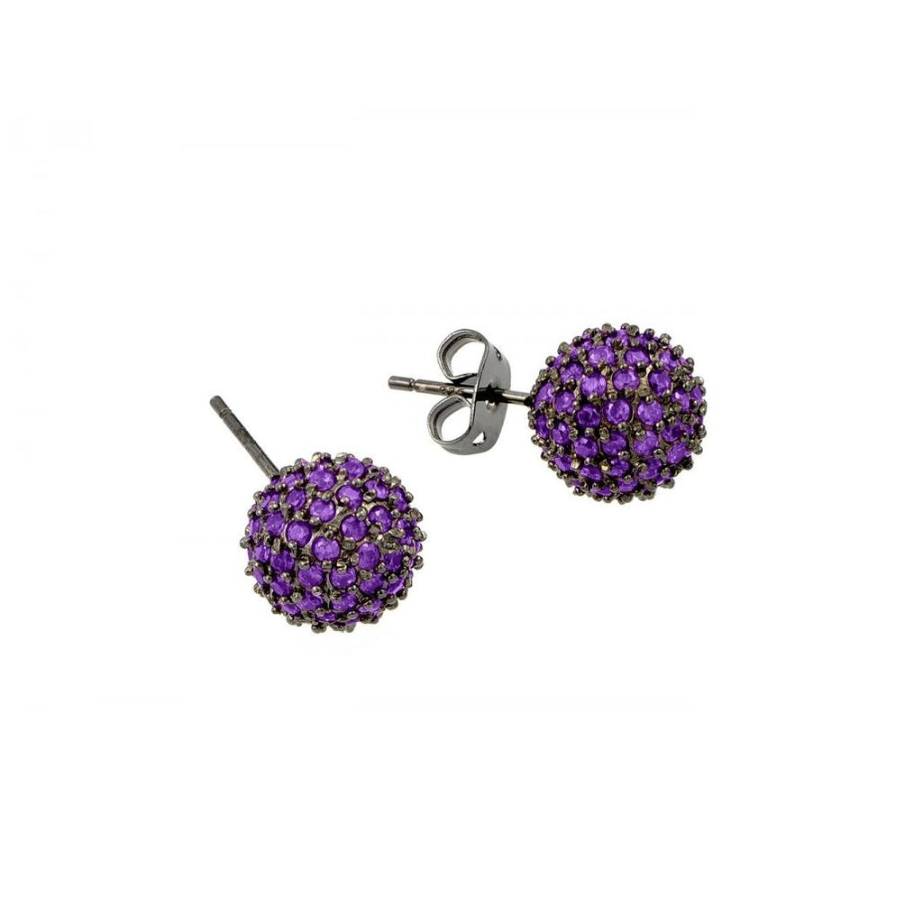 .925 Sterling Silver Rhodium Plated Purple Ball Cz Stud Earring