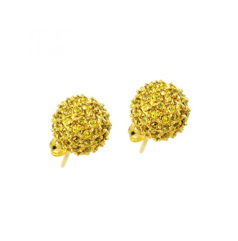 .925 Sterling Silver Gold Rhodium Plated Yellow Cz Stud Earring