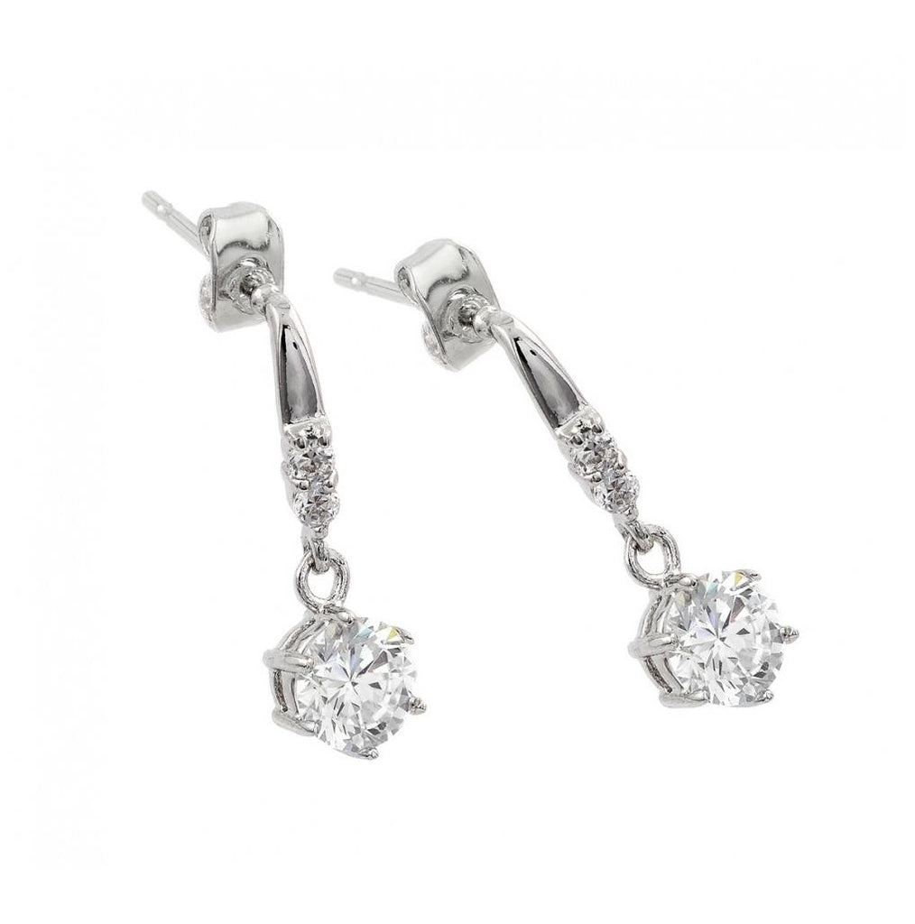 .925 Sterling Silver Rhodium Plated Round Center Cz Dangling Stud Earring