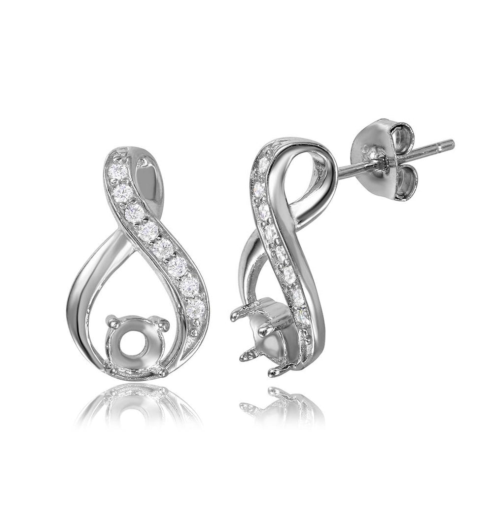 .925 Sterling Silver Infinity Designed Personalized Mounting With Cubic Zirconia Stones Earrings