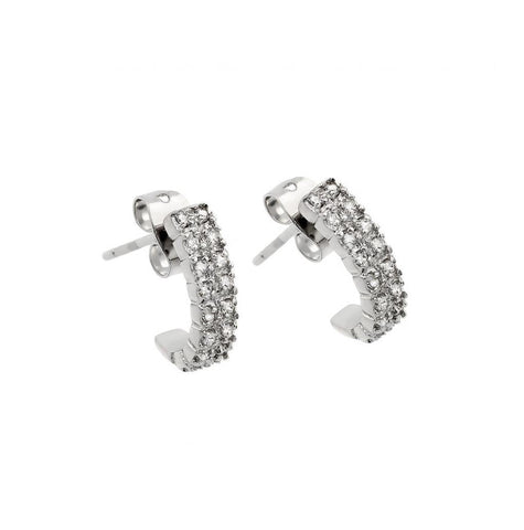 .925 Sterling Silver Rhodium Plated Crescent Clear Cz Inlay Stud Earring