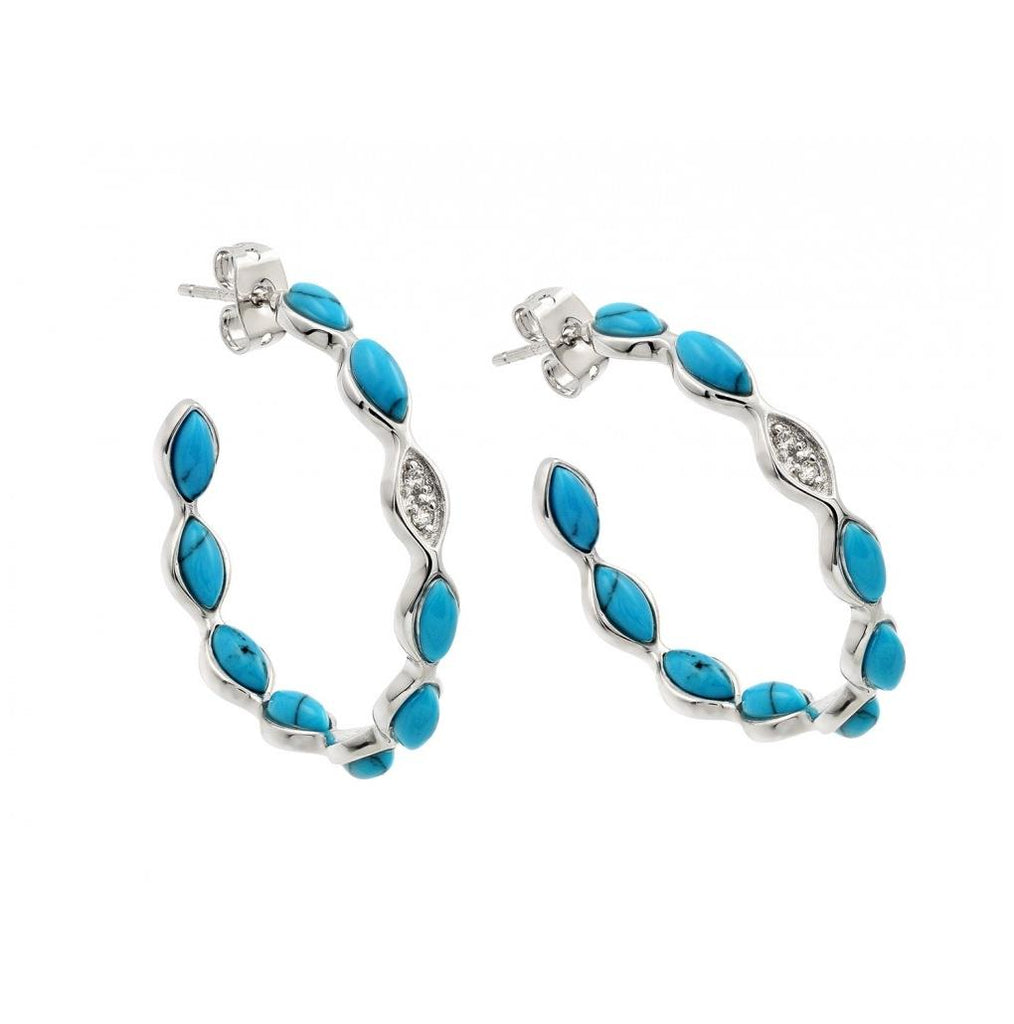 .925 Sterling Silver Rhodium Plated Multiple Turquoise & Clear Cz Hook Earring