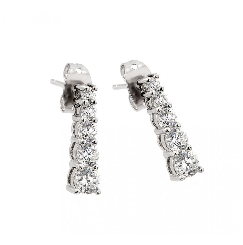 .925 Sterling Silver Rhodium Plated Graduated Round Cz Stud Earring