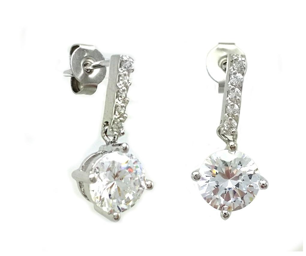 .925 Sterling Silver Rhodium Plated Channel Round Cz Dangling Stud Earring