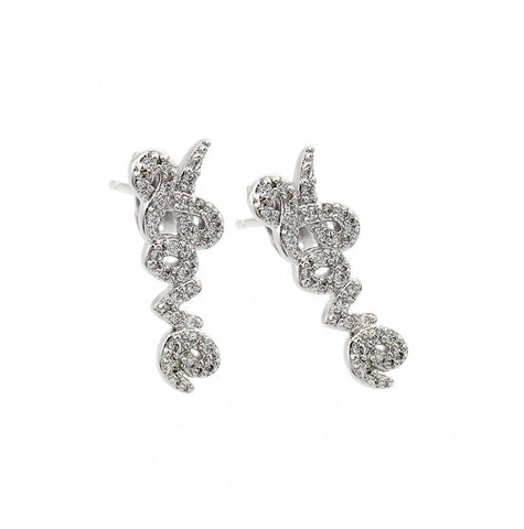 .925 Sterling Silver Rhodium Plated Love Cz Inlay Stud Earring