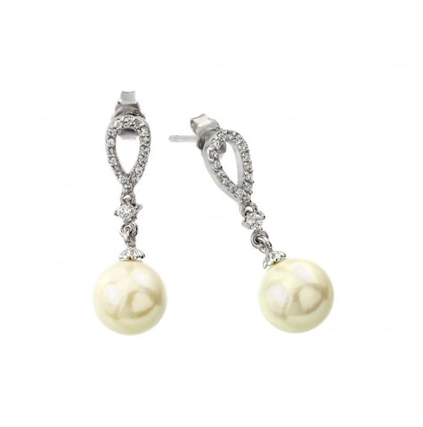 .925 Sterling Silver Rhodium Plated Pearl Earring