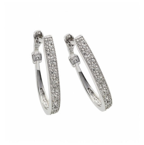 .925 Sterling Silver Rhodioum Plated Micro Pave Cz Inlay Stud Earring