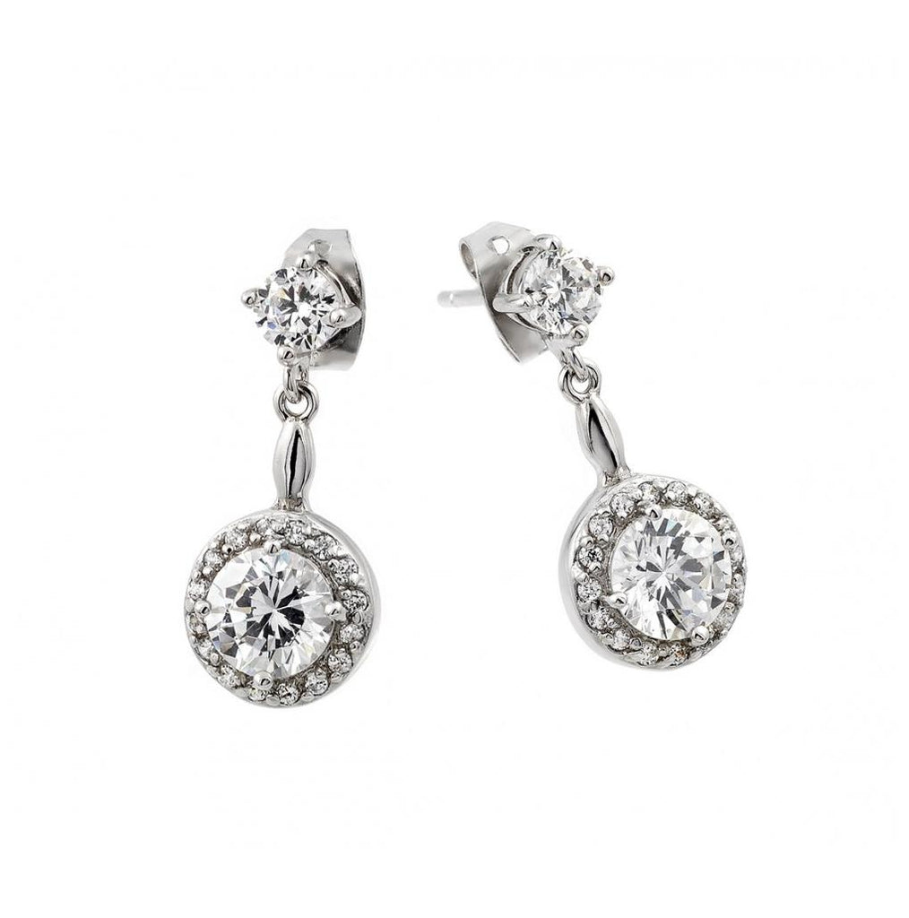 .925 Sterling Silver Rhodium Plated Cluster Circle Dangling Earring