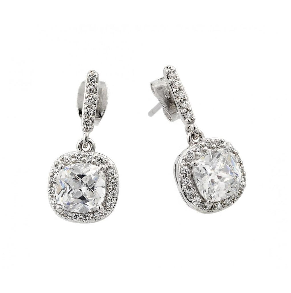 .925 Sterling Silver Rhodium Plated Cluster Dangling Earring