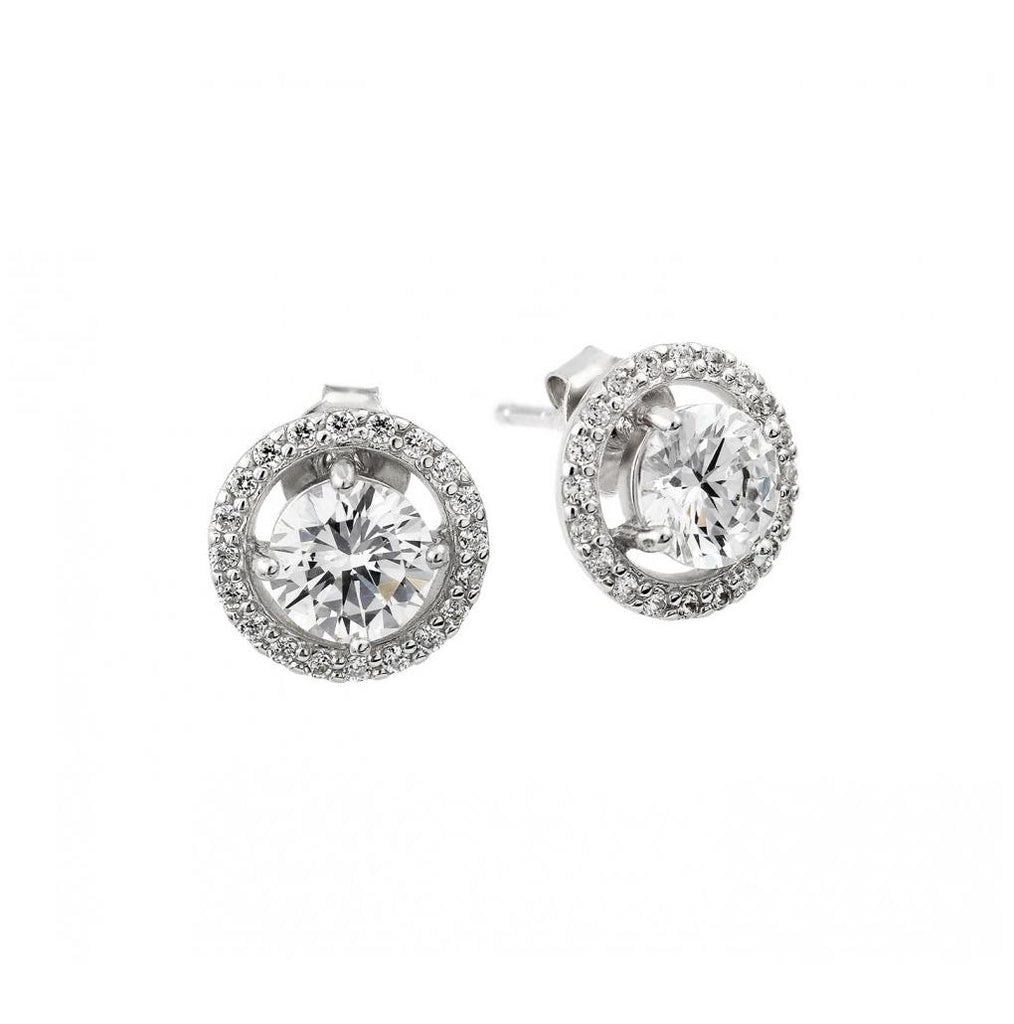 .925 Sterling Silver Rhodium Plated Cz Cluster Earring