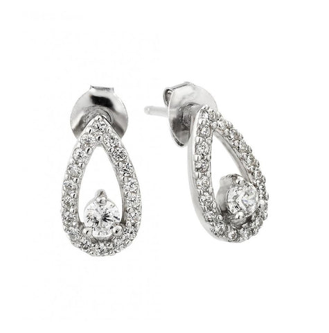 .925 Sterling Silver Rhodium Plated Cz Pear Cluster Earring