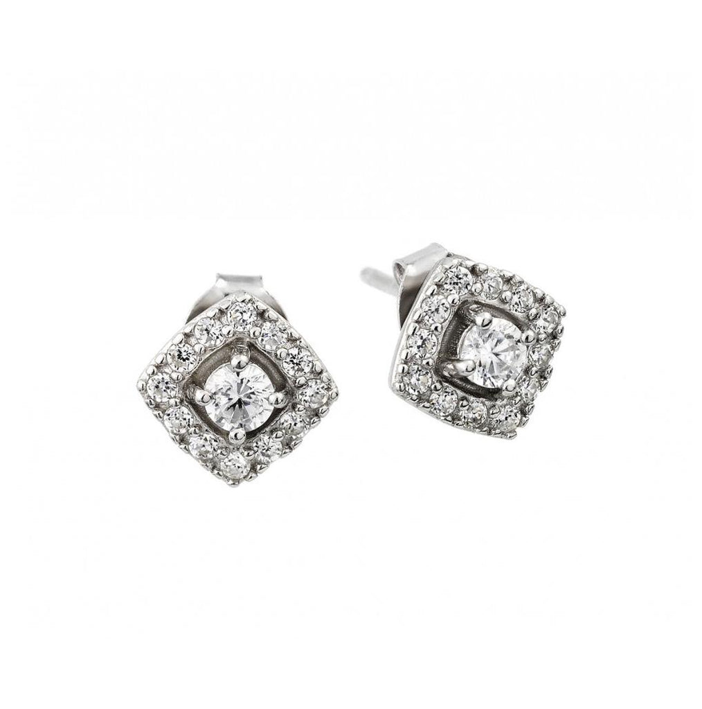 .925 Sterling Silver Rhodium Plated Cz Square Cluster Earring