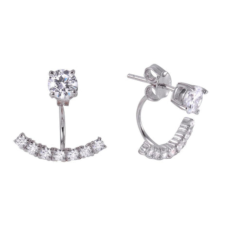 .925 Sterling Silver Rhodium Plated Cz Curve Earring