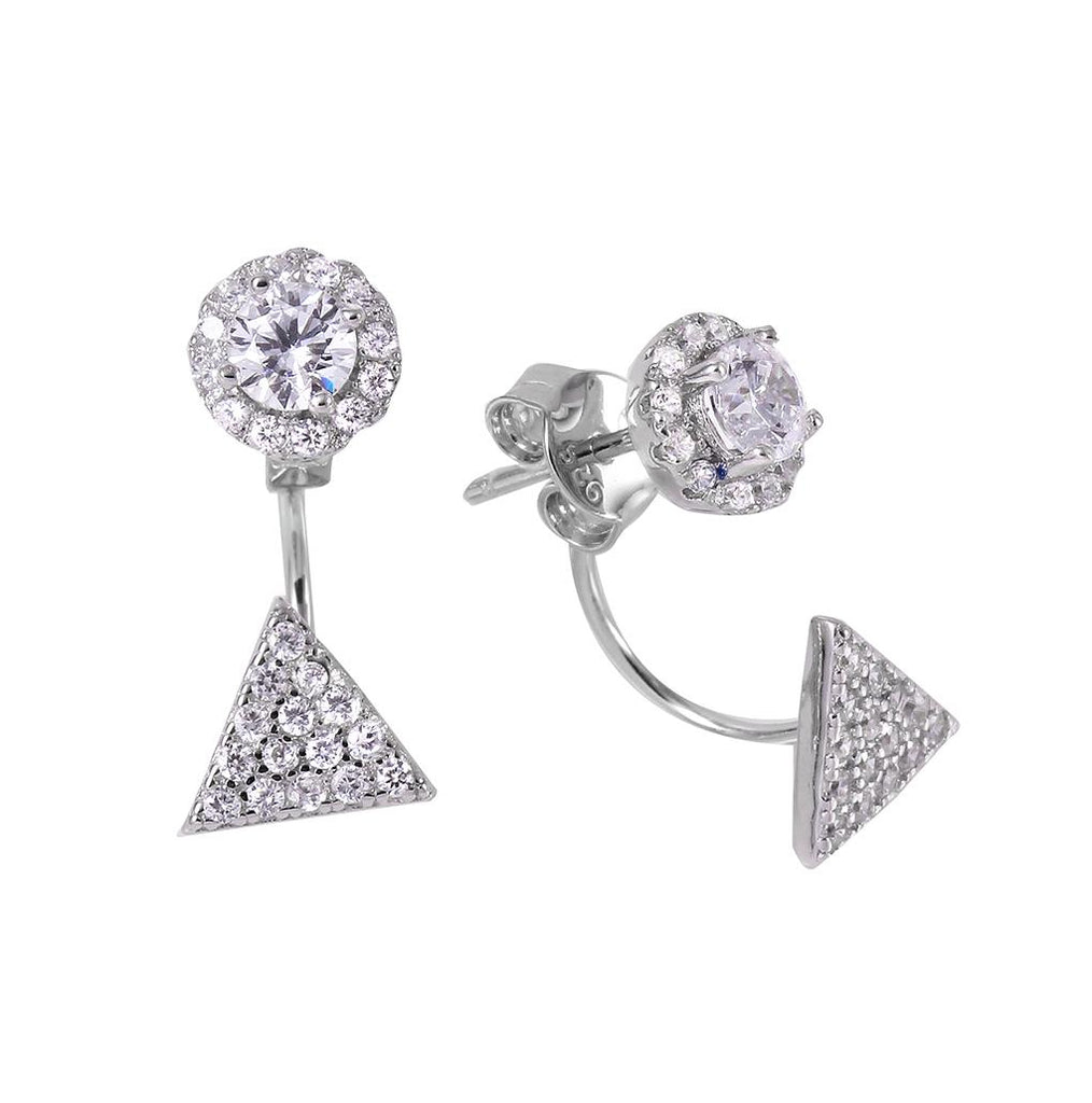 .925 Sterling Silver Rhodium Plated Triangle Cluster Earring