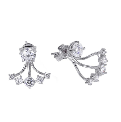 .925 Sterling Silver Rhodium Plated Cz Claw Earring