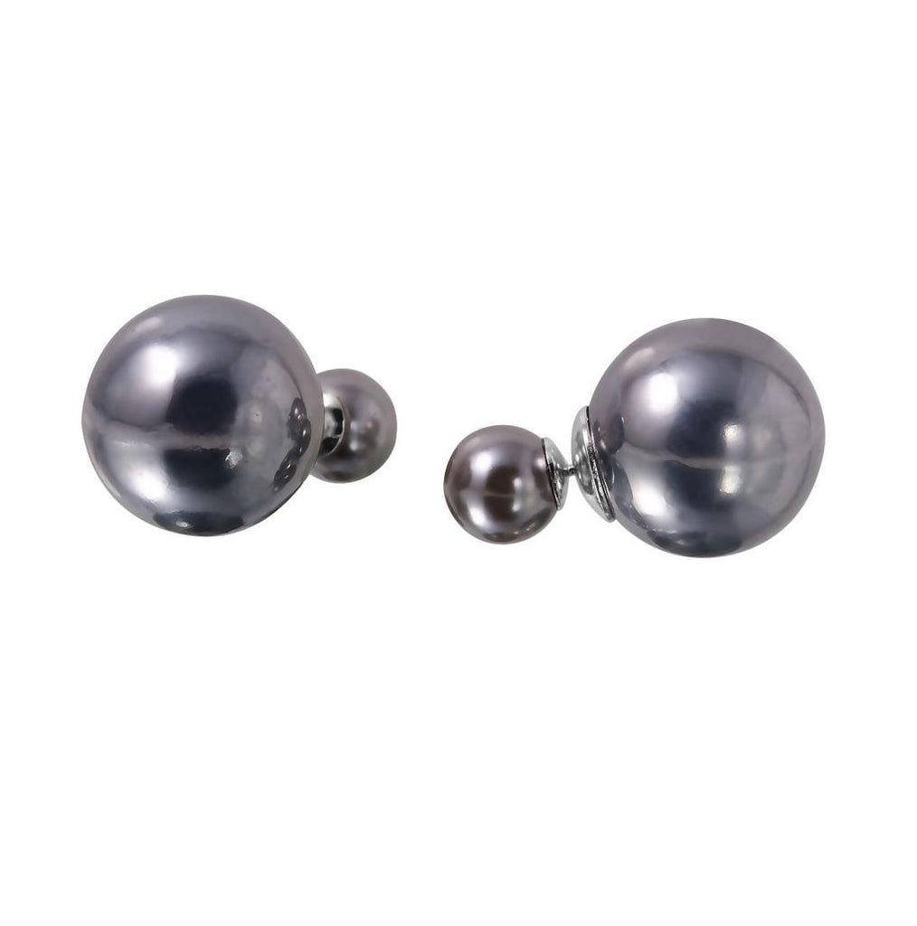 .925 Sterling Silver Grey Faux Pearl Reversible Earrings