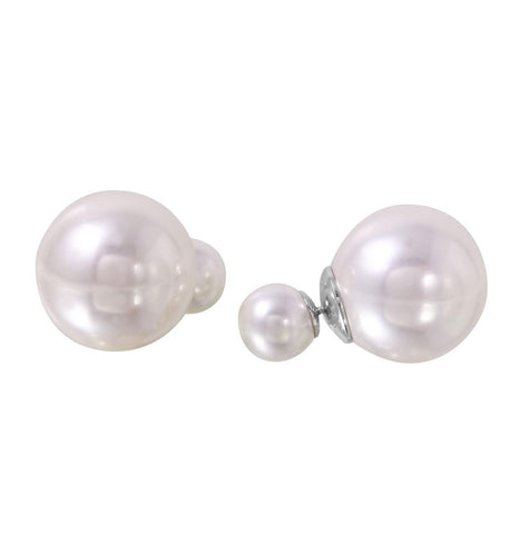 .925 Sterling Silver Grey Faux Pearl Reversible Earrings