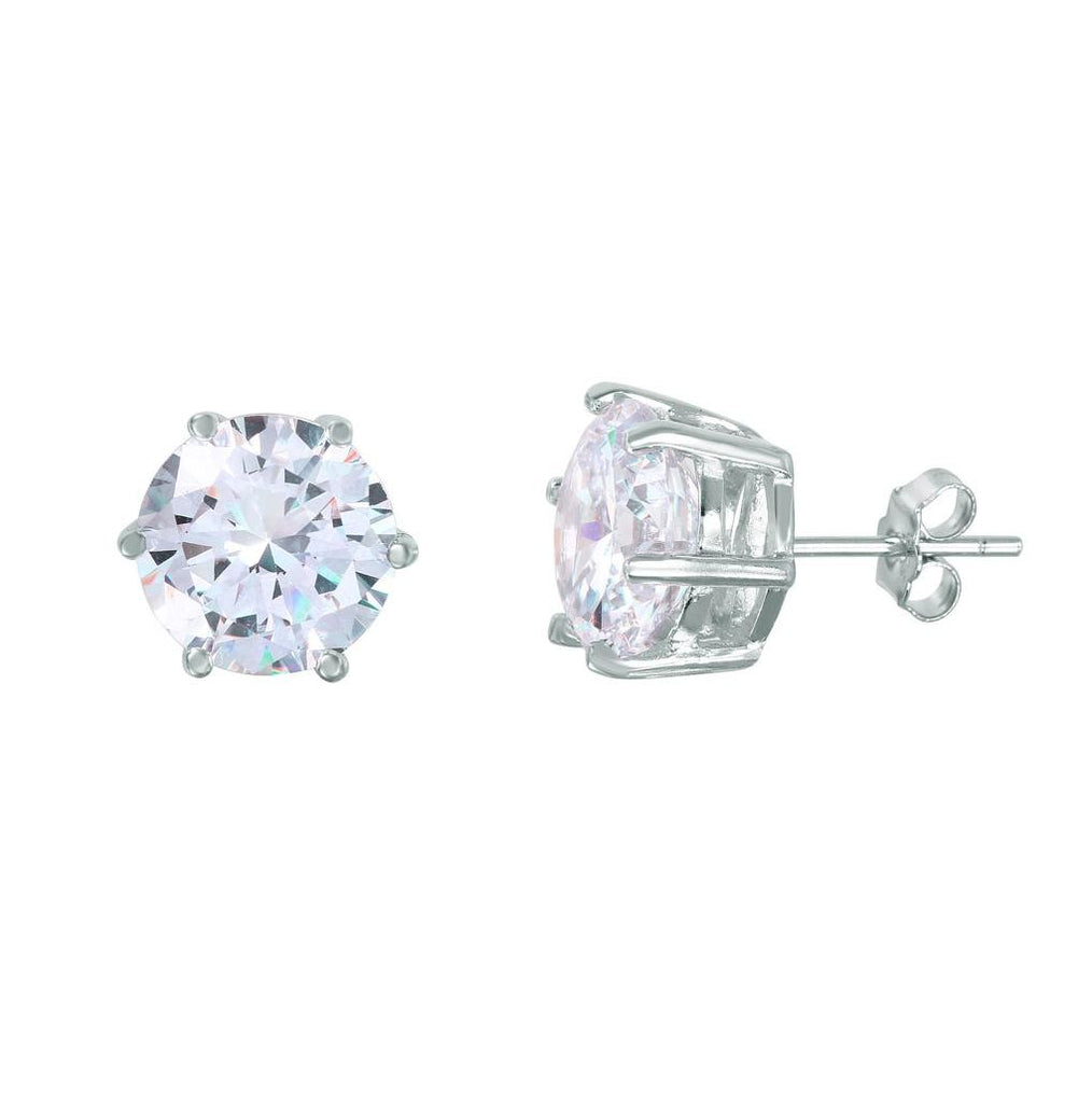 .925 Sterling Silver Rhodium Plated Round Cz Solitaire Stud Earrings