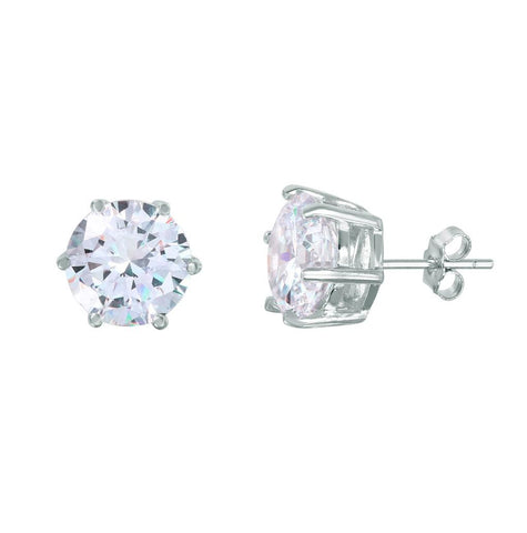 .925 Sterling Silver Rhodium Plated Round Cz Solitaire Stud Earrings