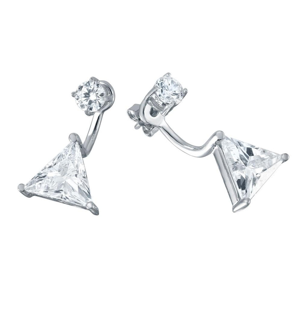 .925 Sterling Silver Rhodium Plated Cz Trilliant Earrings