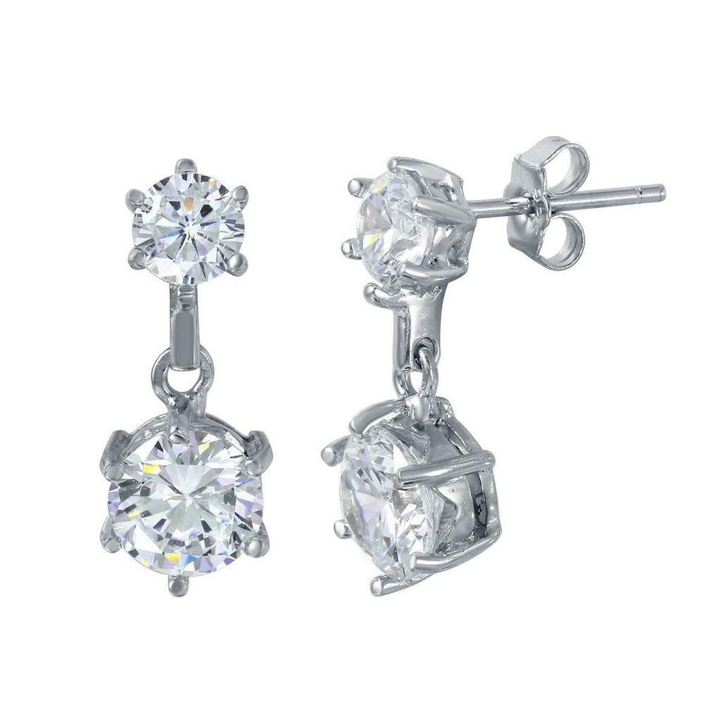 .925 Sterling Silver Rhodium Plated Double Round Clear Cz Earrings