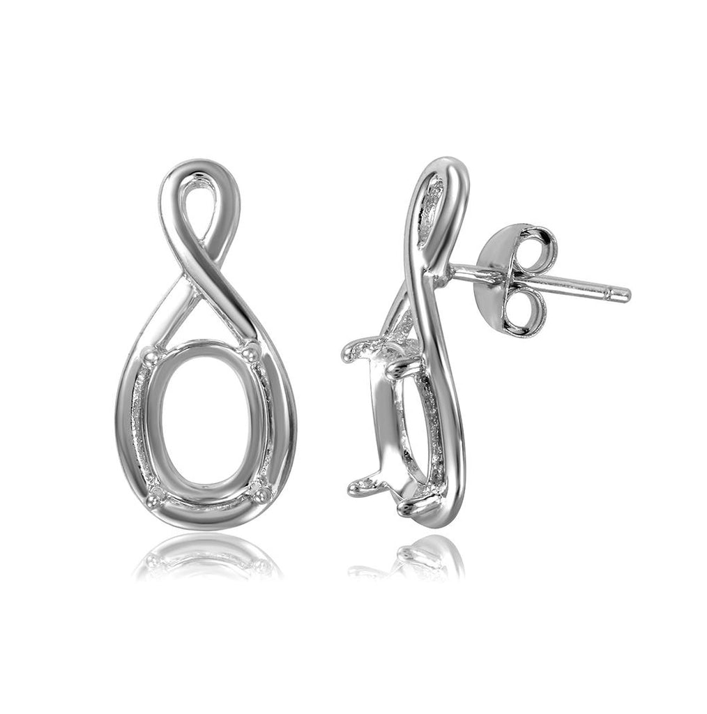 .925 Sterling Silver Rhodium Plated Infinity Personalized Mounting Earrings