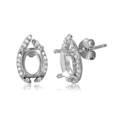 .925 Sterling Silver Rhodium Plated Personalized Mounting Earrings With Cz